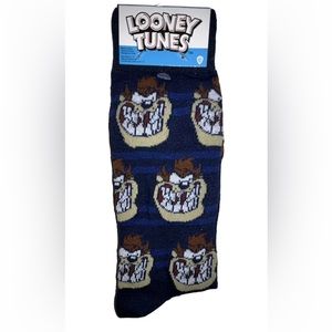 Looney Tunes Taz Crew Socks 1 Pair Men 6-12 Blue w Taz Faces Tasmanian Devil NEW